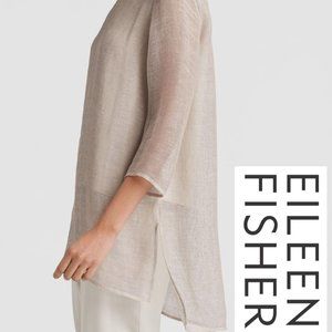 Eileen Fisher Organic Linen Mesh Tunic, Beige, XL